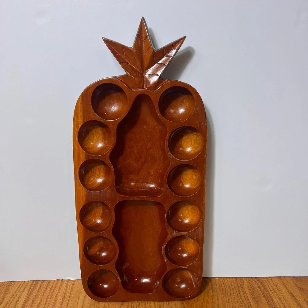Wooden Pineapple Serving Tray Appetizer Platter Carved Snack Nut Relish Dish
